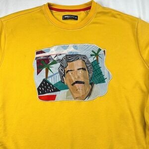 Roku Studio Mens 3XL Yellow Graphic Patch Crewneck Sweatshirt Streetwear Escobar